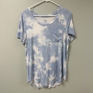Market & Spruce Womens Large Blue White Tie Dye Short Sleeve Pocket T-Shirt L